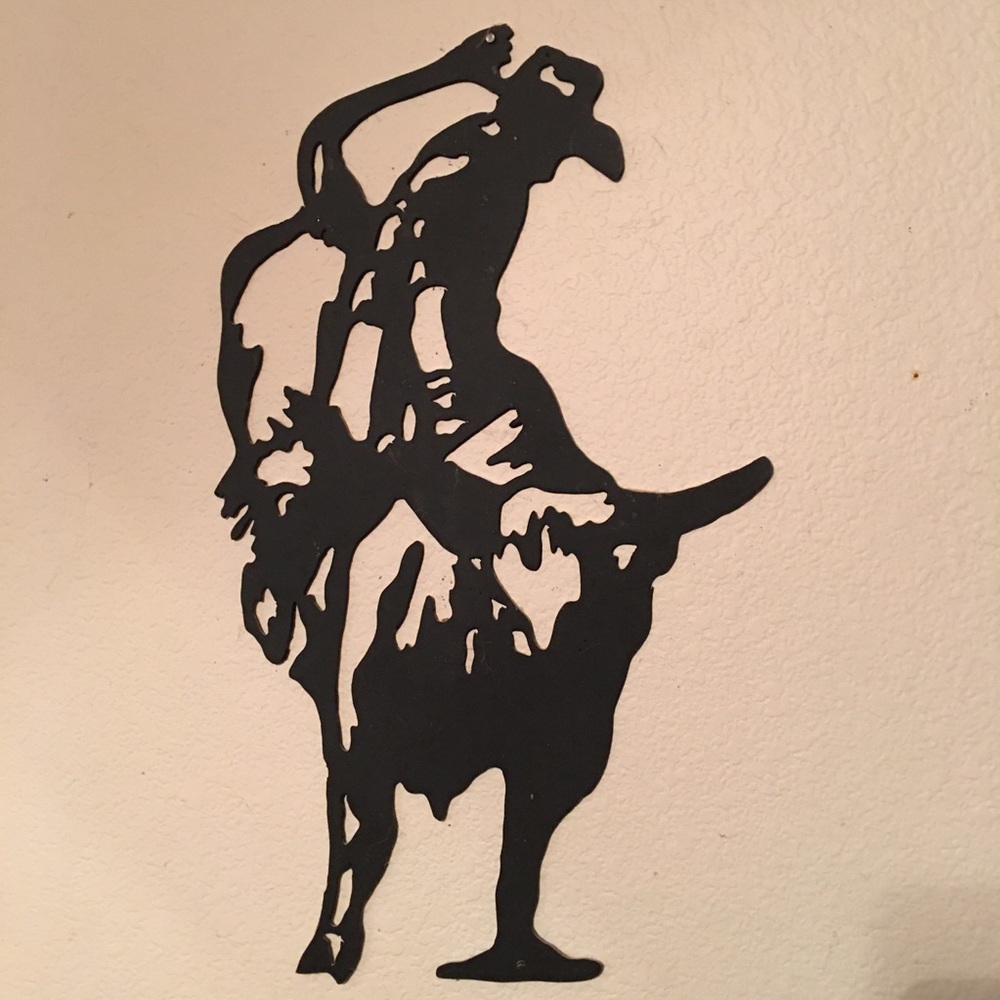 Painted laser cut metal cowboy up wall art decor